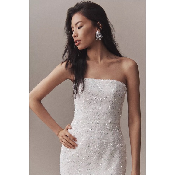 NWT Helsi Leslie Strapless Sequin Midi Dress White - Size Small -Retails $395 - Picture 2 of 16